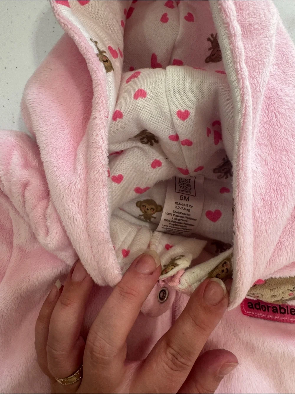 Pink Monkey Hooded Baby One-Piece
